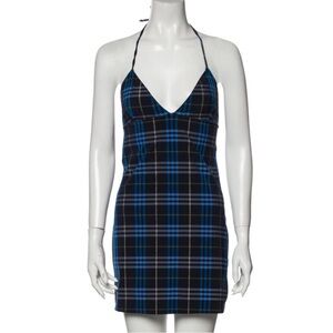 Burberry London Blue Gold Nova Check Halter Mini Dress Swim Cover Up